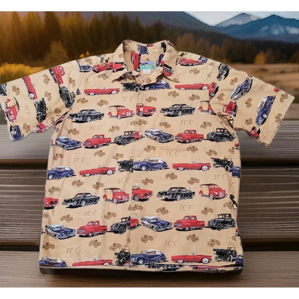 🚗Reyn Spooner Classic Cars Shirt Mens Large Vintage Auto Print Made in Hawaii